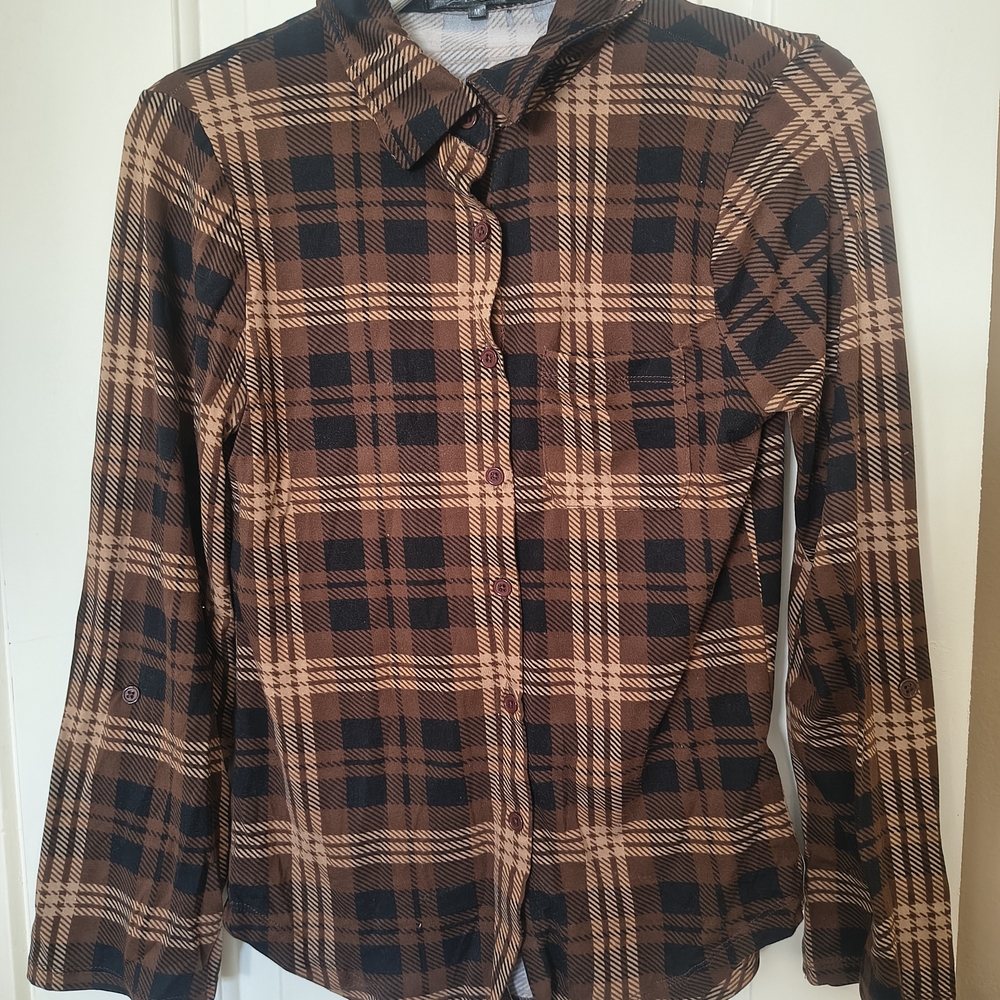 Splash Brown and Black Plaid Women's Shirt